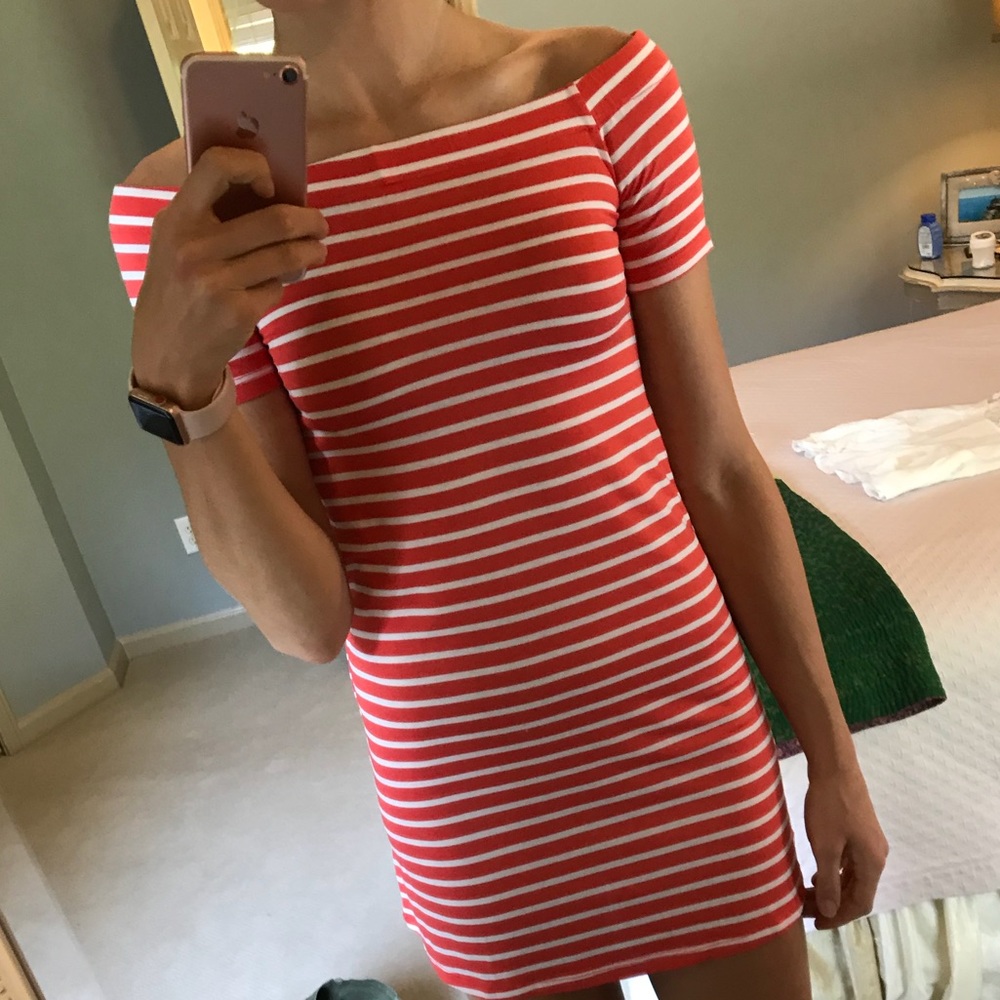 GAME-DAY - Orange and white off the shoulder dress